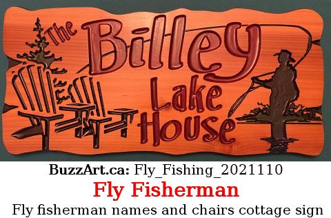 Fly fisherman, names and chairs cottage sign